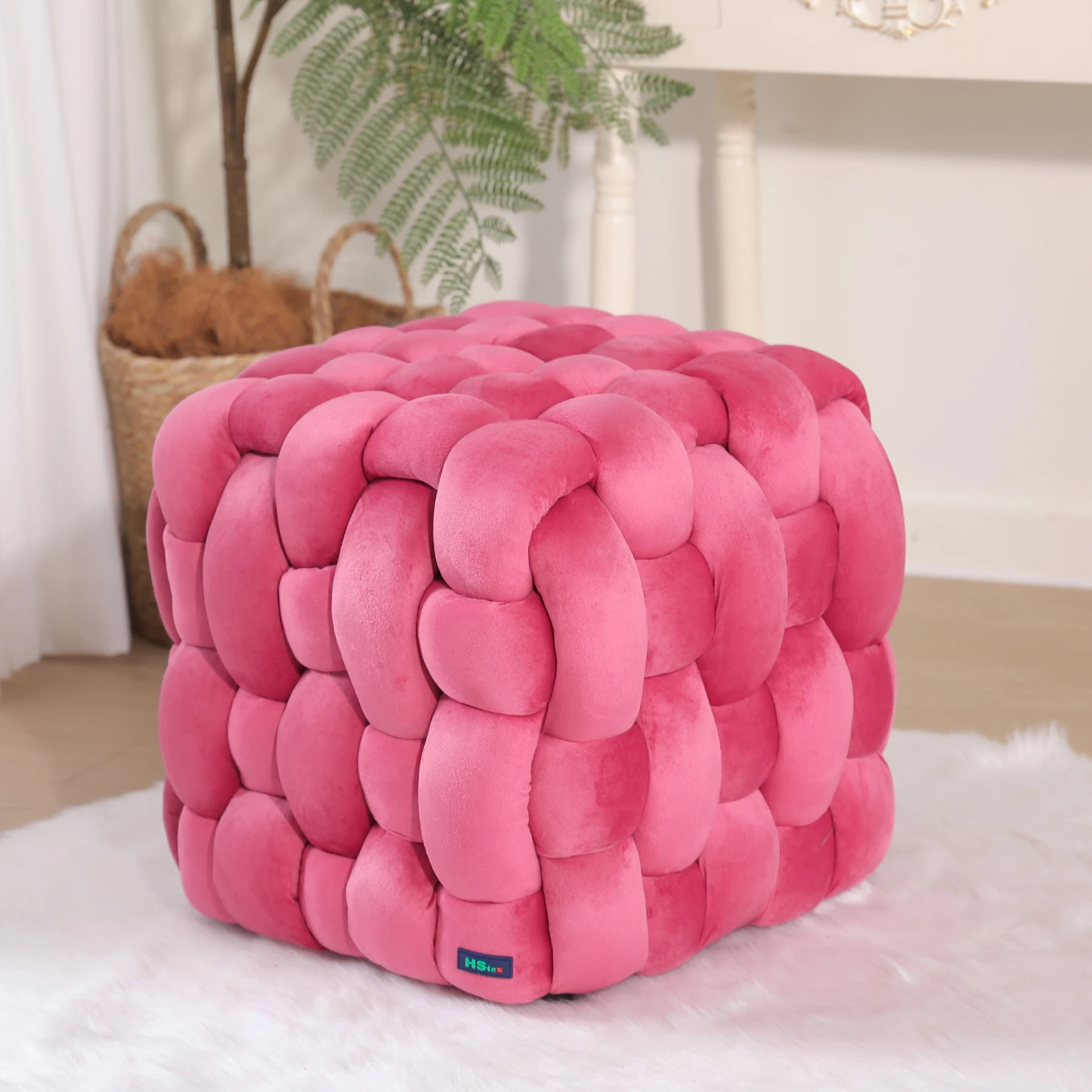 Nordic Light Luxury Handmade Original Woven Sofa Stool Living Room Home Bedroom Creative Shoe Stool Low Dressing Stool
