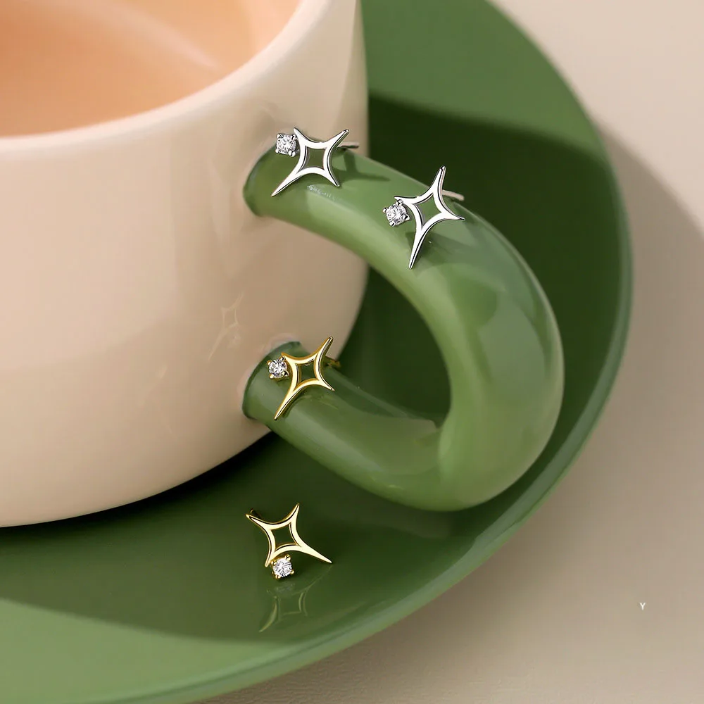 Crystal Zircon North Star Hollow Star S925 Sterling Silver Stud Earrings for Women Jewelry Accessories YB-XY-425