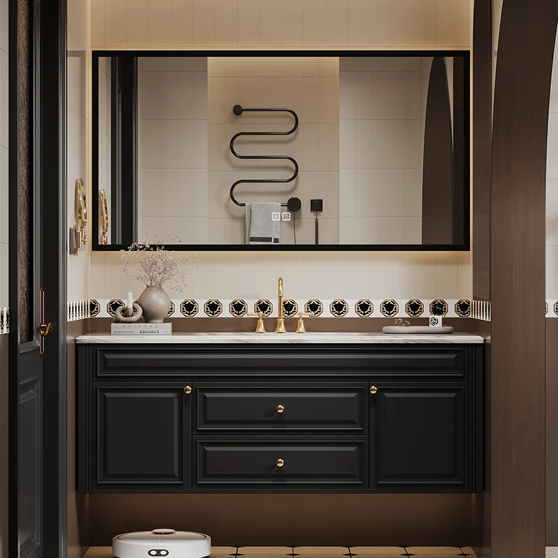 product popular oak retro wall mounted bathroom cabinet combination bathroom textured vanity with intelligent mirror-9