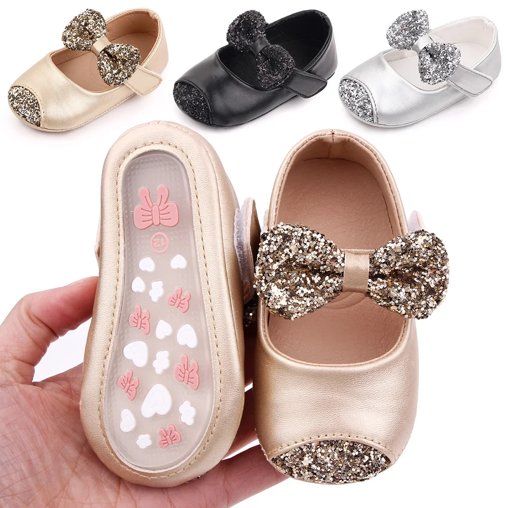 0-1 Year Old Baby Shoes Fancy Bling Bow Knot Rubber Sole Princess Shoes Newborn Toddler Shoes 2025