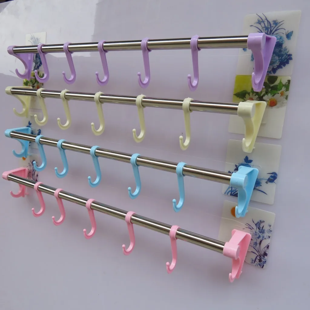 creative Traceless single pole towel rack wall 7 novelty hooks sucker punch free strong paste supplier