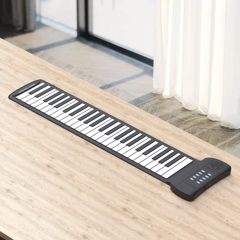 Konix PM49 Low Cost 49 Keys Black and White Flexible Keyboard Kids Instrument Musical School Students Hand Roll up Piano