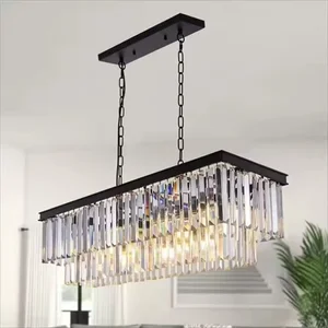 Vintage Nordic Crystal Pendant Light Black American Iron Dining Room Chandeliers AC Bar Hanging Farmhouse Pendant Lights Middle