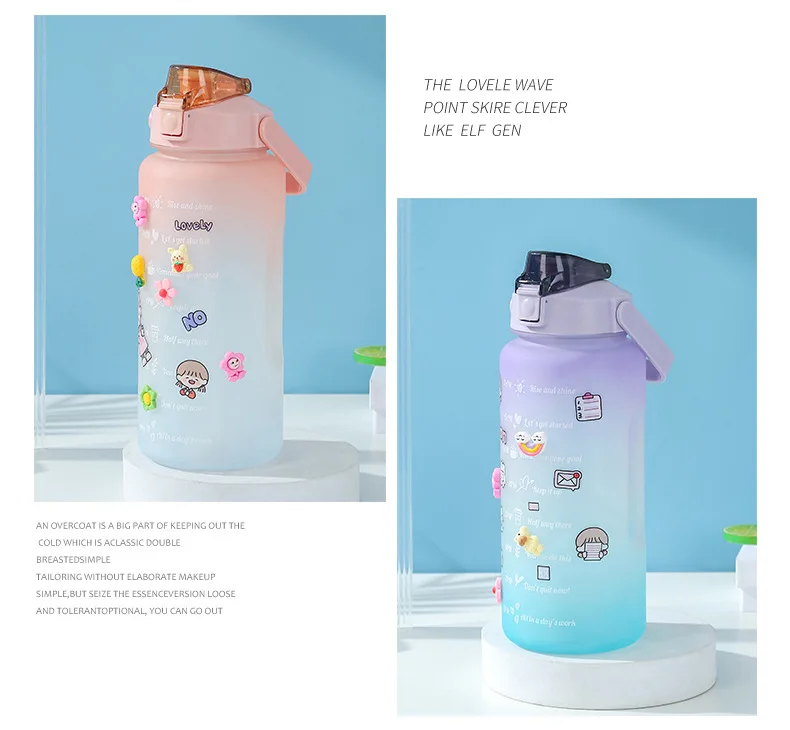 Motivational 2l Half Gallon Gym Kawaii Plastic Drink Bottle Drinking ...