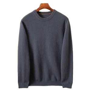 MYAKON Men's 100% Cashmere Coarse Wool Winter Crew Neck Cardigan Breathable Anti-Pilling Solid Pattern Fall Full Sleeve Standard