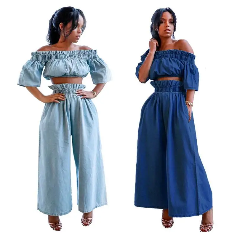 Wide Leg Denim Jeans Two Piece Jean 