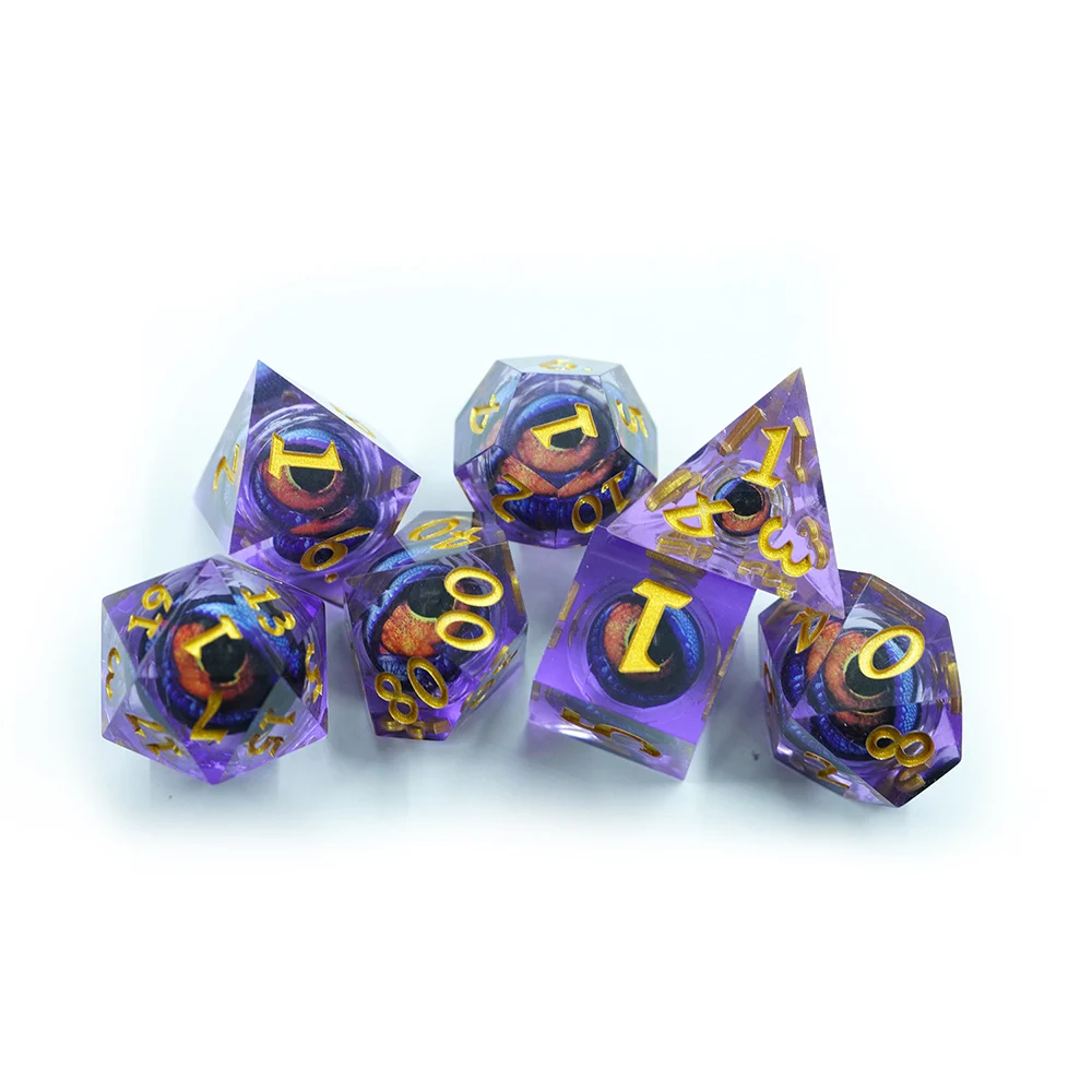 Yushun 7pcs/set dados líquidos resinosos poliédricos para TRPG Xogo de táboa D4-D20