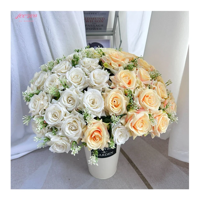 New Design High Quality 18 Head Rose Bouquet Silk Flower Wedding Bride bridesmaid Bouquet Home Interior Vase DIY Decoration.