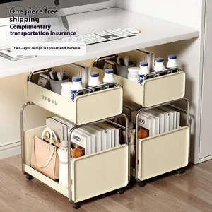 Multi-Functional Double-Layer Storage Rack Iron Home Student Removable School Bag Storage Trolley Plastic for Living Room