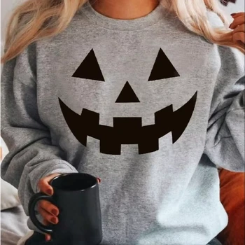 Women's Halloween Print Hoodie -100% polyester casual crew neck Long sleeve pullover Grimace Printed sweatshirt