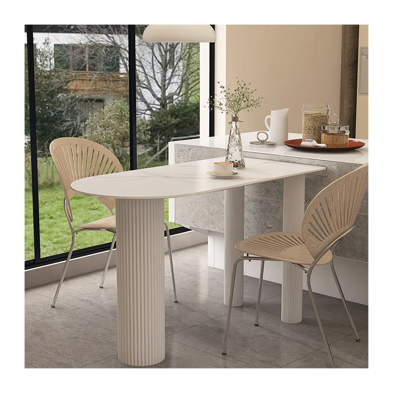 Modern Minimalist Light Luxury Semi-Round Rock Slab Island Table 1-Year Warranty Network Red Wall Dining Table Small Apartment