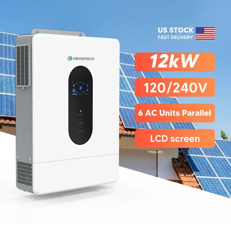 UL SOLAR 6KW 10კვ 12კვ ჰიბრიდული UPS ინვერტორი სუფთა სინუსოიდით SPLIT ფაზის მზის პანელებისა და ლითიუმ-მზის აკუმულატორისთვის