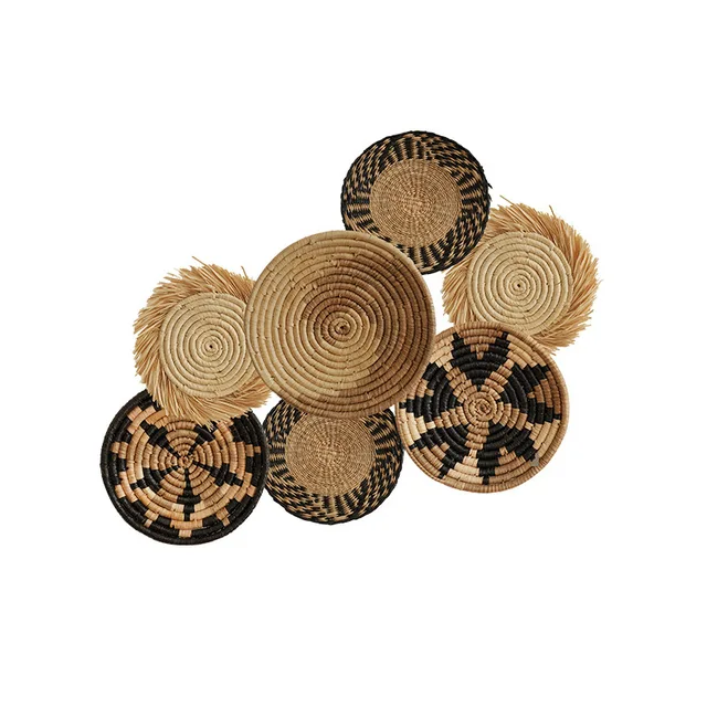 Nordic Bohemian Round Straw Wall Decorative Light Luxury Living Room Wall Hanging for House Items Spring Format