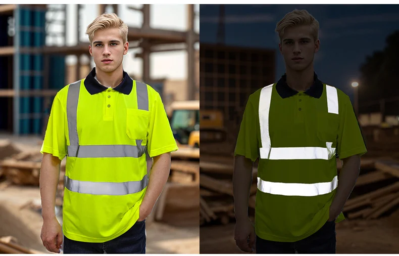 Custom Hi Viz Vis Night High Visibility outdoor Work Polo Shirt Reflective Safety Security T-Shirt C