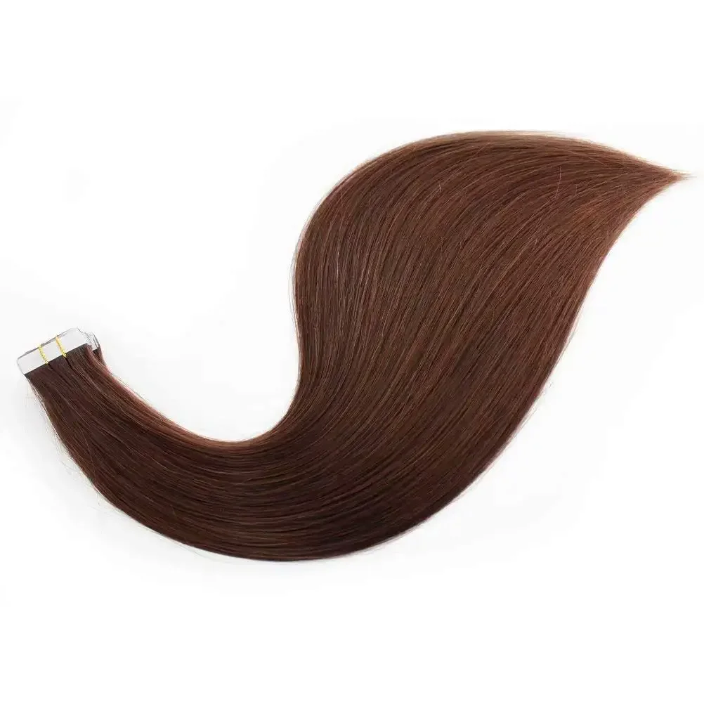 Tape In Haarverlängerungen Remy Echthaar #4 Schokoladenbraun Nahtlose Skin Weft Tape Echthaar_voghion.com