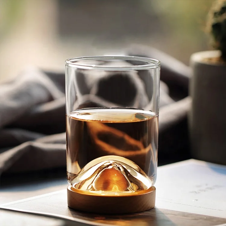 Modern Personalized Transparent Coffee Printing Custom Wooden Holder Glass Tea Cup