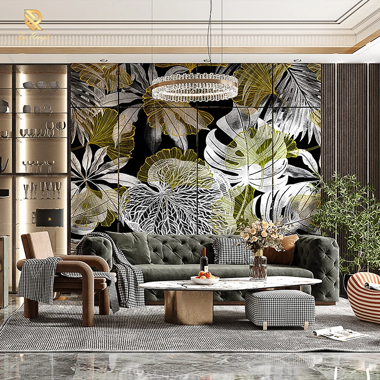 3D Texture Golden Maple Leaf Customized Tile Interior Design Living Room Wall Background Matte Decorative Floor Porcelain Tiles