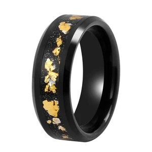 8mm Fashion Jewellery Tizti Black Tungsten Carbide Ring Gold Foils Inlay Mens Titanium Wedding Bands