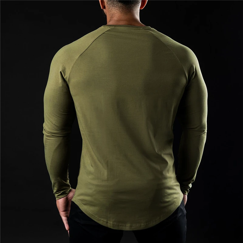 Cotton Elastane Muscle Slim Fit Crewneck Custom Factory Support Wholesale Gym Fitness Clothing Mens Long Sleeve T Shirt