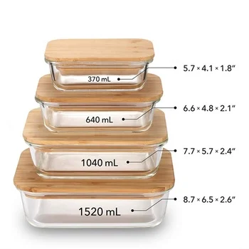 Sample Available Glass Food Storage Container with Bamboo Lid Bento Lunch Box