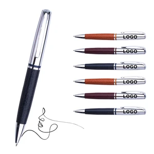 Superior Quality Luxury PU Leather New Customized Logo Printed Business Novelty Metal Ballpoint Pen for Gifts