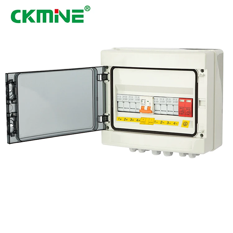 CKMINE PV Array 4 String IP65 Protector Combiner Box 1 Output with DC Circuit Breaker for Solar Power System
