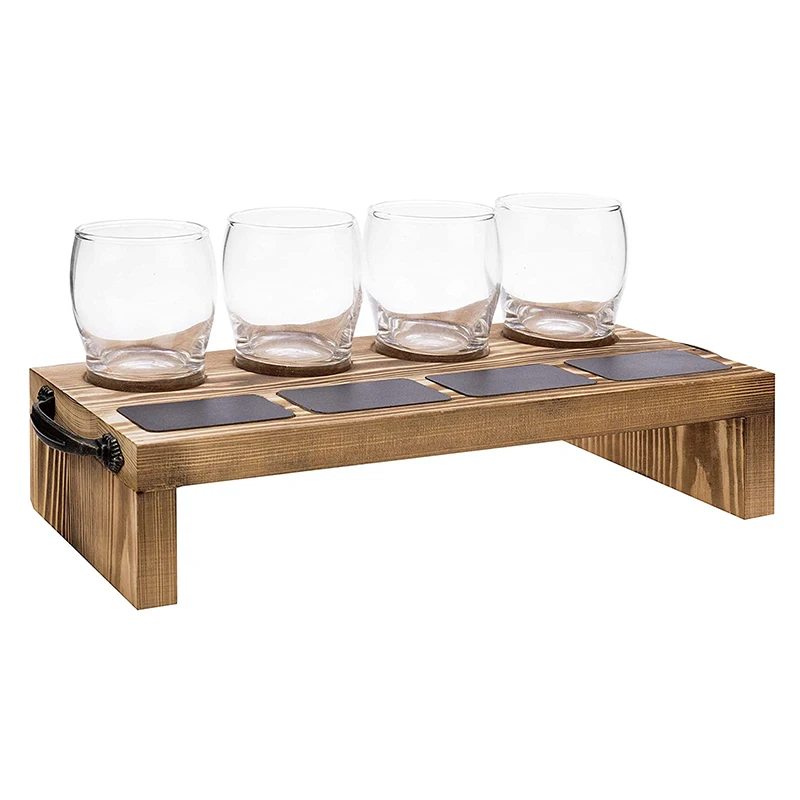Многофункциональный деревянный поднос для бара/ресторана с доской и 4 дегустационными