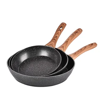 2021 Hot Sale Premium Forged aluminum frying pan set non-stick marble coating Pans Sarten with wooden handle