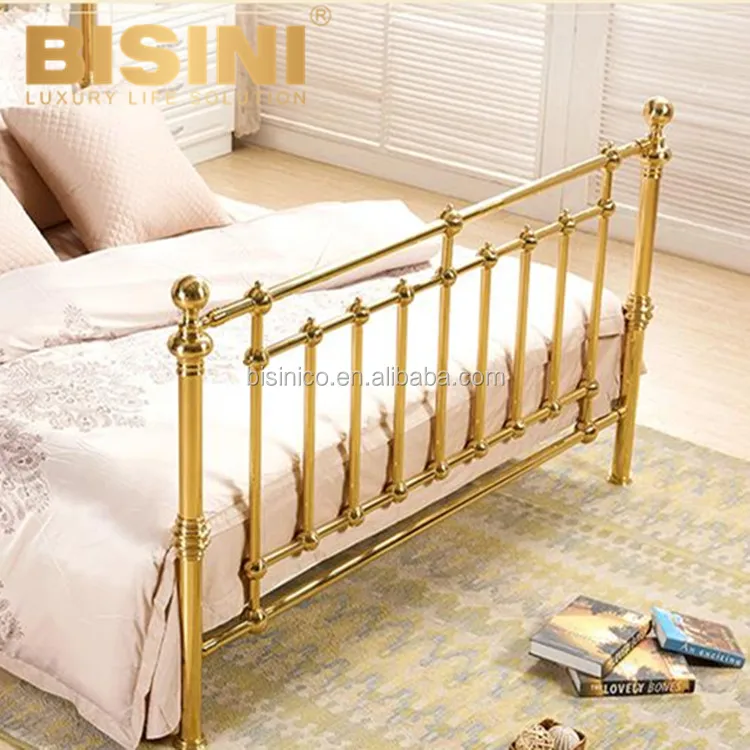 Simplicity Nordic Style Delicate Arrival Brass Double Bed Bright Gold Polishing Elegant Homestay Bedroom Furniture
