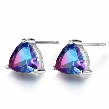 Rainbow Triangle Shape Topaz Stud Earrings Real 925 Sterling Silver Fashion Jewelry for Women Engagement Earring