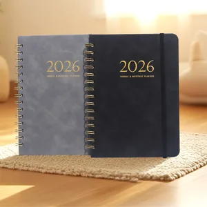 2026 Plan A5 Coil Weekly Notebook Customizable Foreign Trade Calendar Leather Notebook with Thread Sewing and Binding