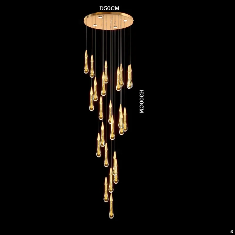 Simple Modern Staircase Bulb Shape High Ceiling Chandelier Villa Living Room Long Drop Crystal Chandelier Pendant Light