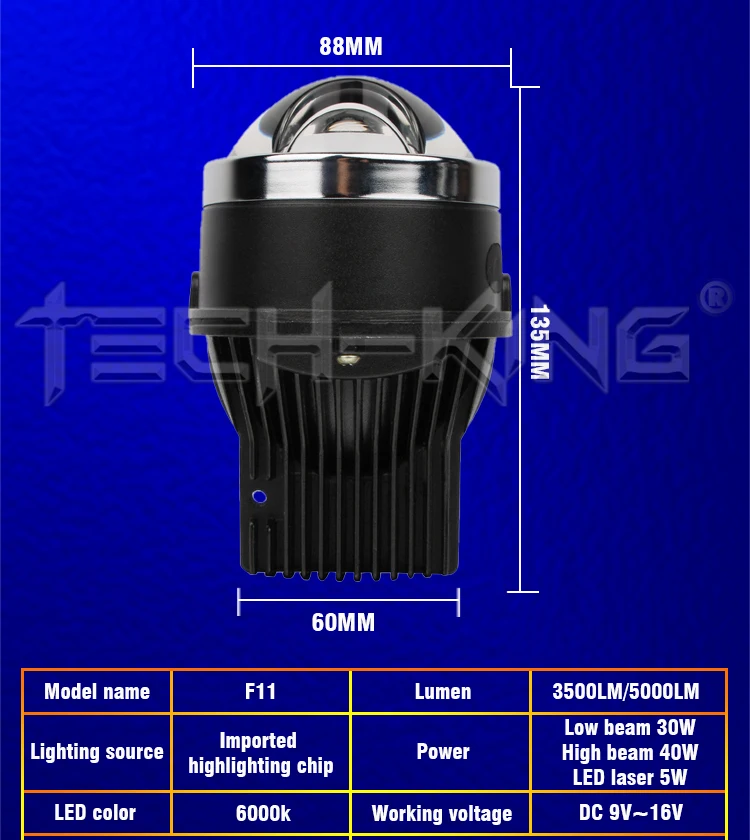 TECH KING Car lens fog light led matrix straight headlamp for car universal use fog light headlamp auto laser lens fog lamp