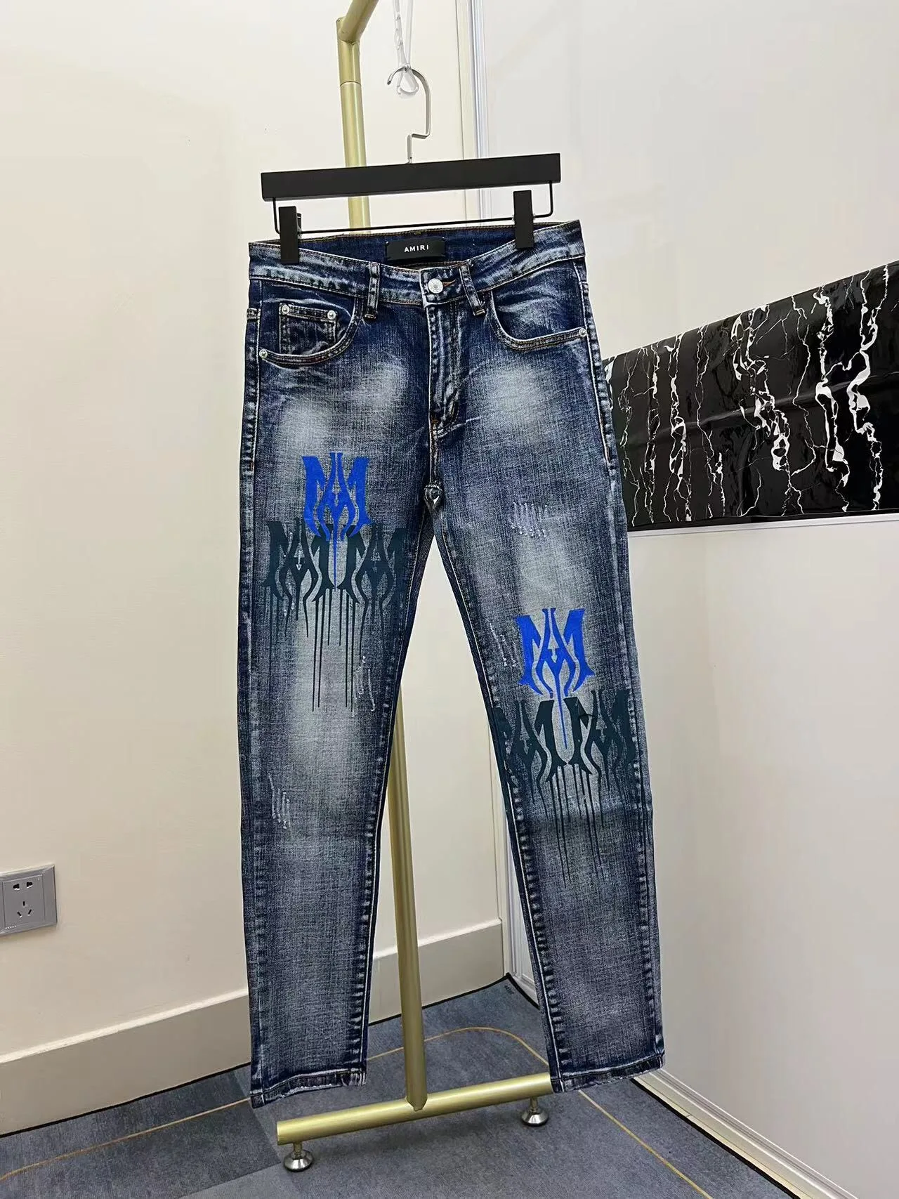 Amiry Top Quality Men's Casual Jeans Fashion Design Print Embroidery