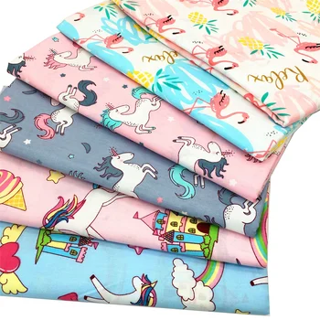 Unicorns,Rainbow Horse, Flamingos 100% Cotton Fabric Printed Quilting Fabric Cartoons Twill Fabric for Textile Pillows
