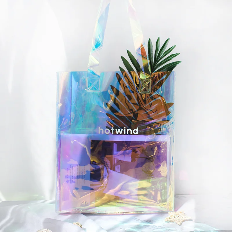Sac à Main Holographique Transparent TotePrint – Lettres Décoratives – Homologué Stade – Taille 40x30x10 Cm – PVC Résistant