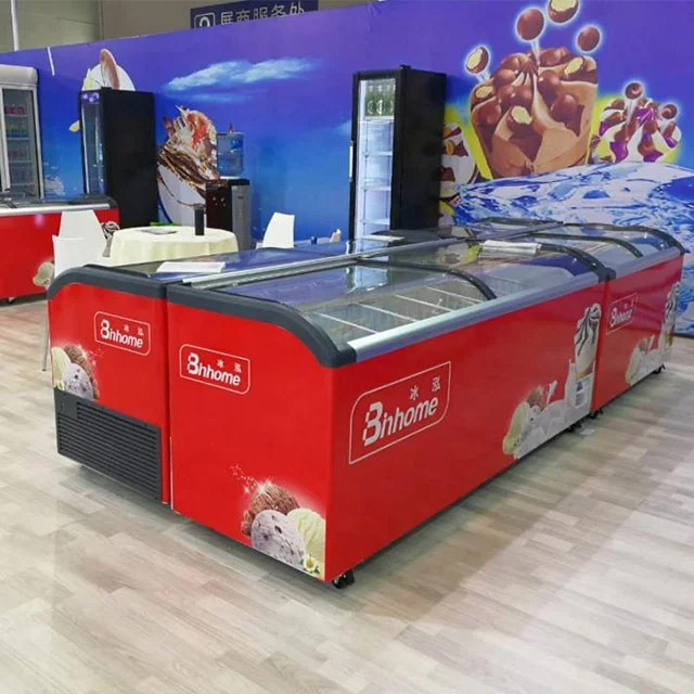 Small Glass Door Ice Cream Freezer Supermarket Commercial Chest