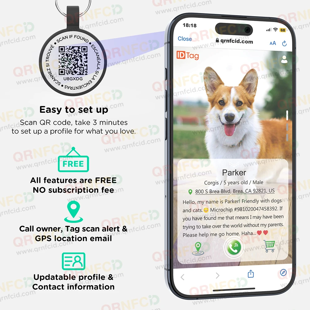 NFC QR Code Round Footprint Metal Dog Pet ID Badge Tag
