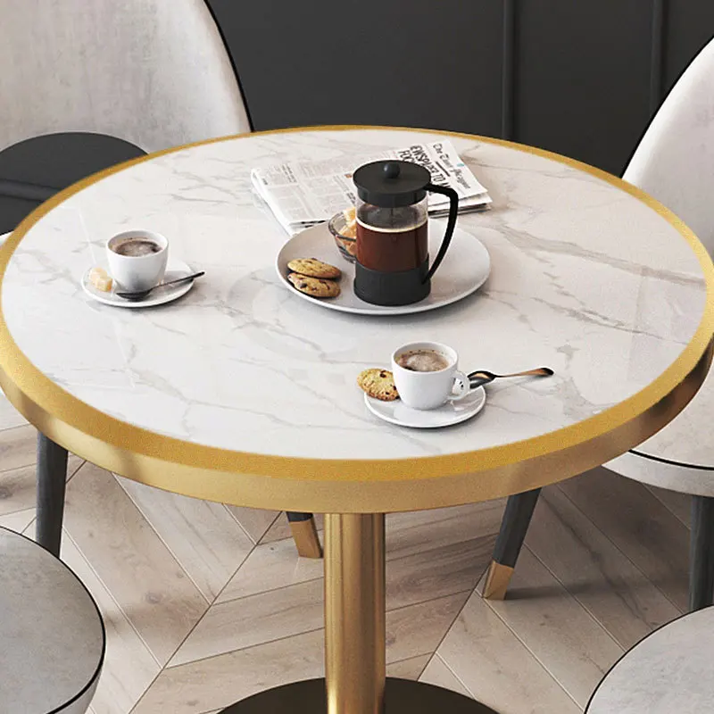 Custom Round Gold Polished Artificial Marble Top Restaurant Table For