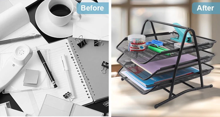 Work Tray 3 Stack Eco-friendly 3 Tier Sliding Trays for Office Organization
