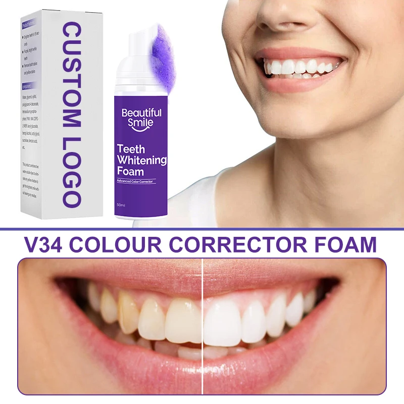 Custom Logo Home Oral Care Tooth Whiten Toothpaste Foam V34 Colour Corrector Teeth Whitening
