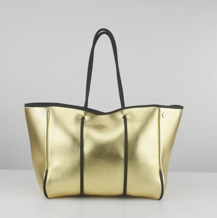 High Quality Extra Large Neoprene Tote Bag Silver Perforated Shoulder