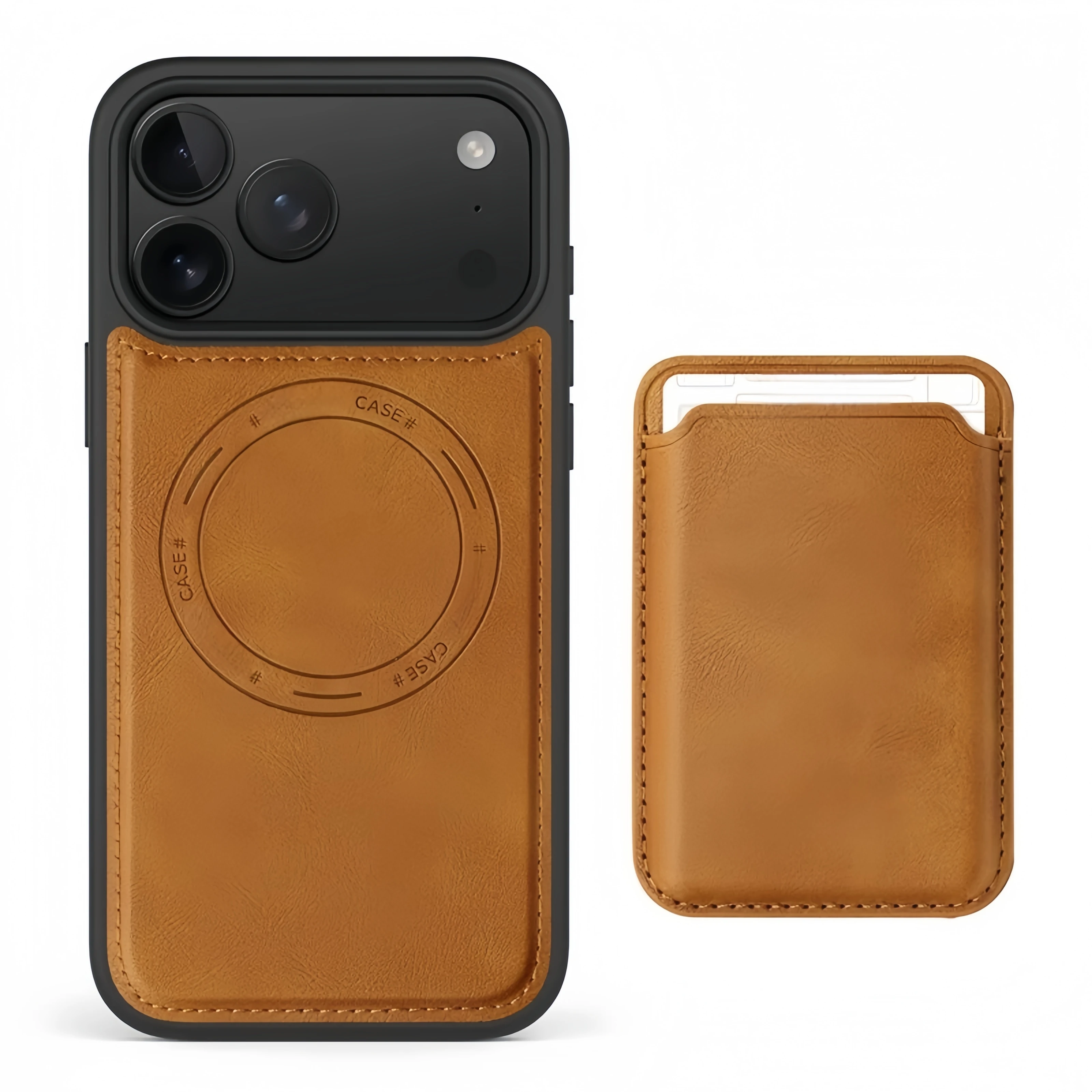 Étui magnétique pour iPhone 17 Pro avec support détachable pour carte, cadre hybride en TPU et dos en cuir PU premium