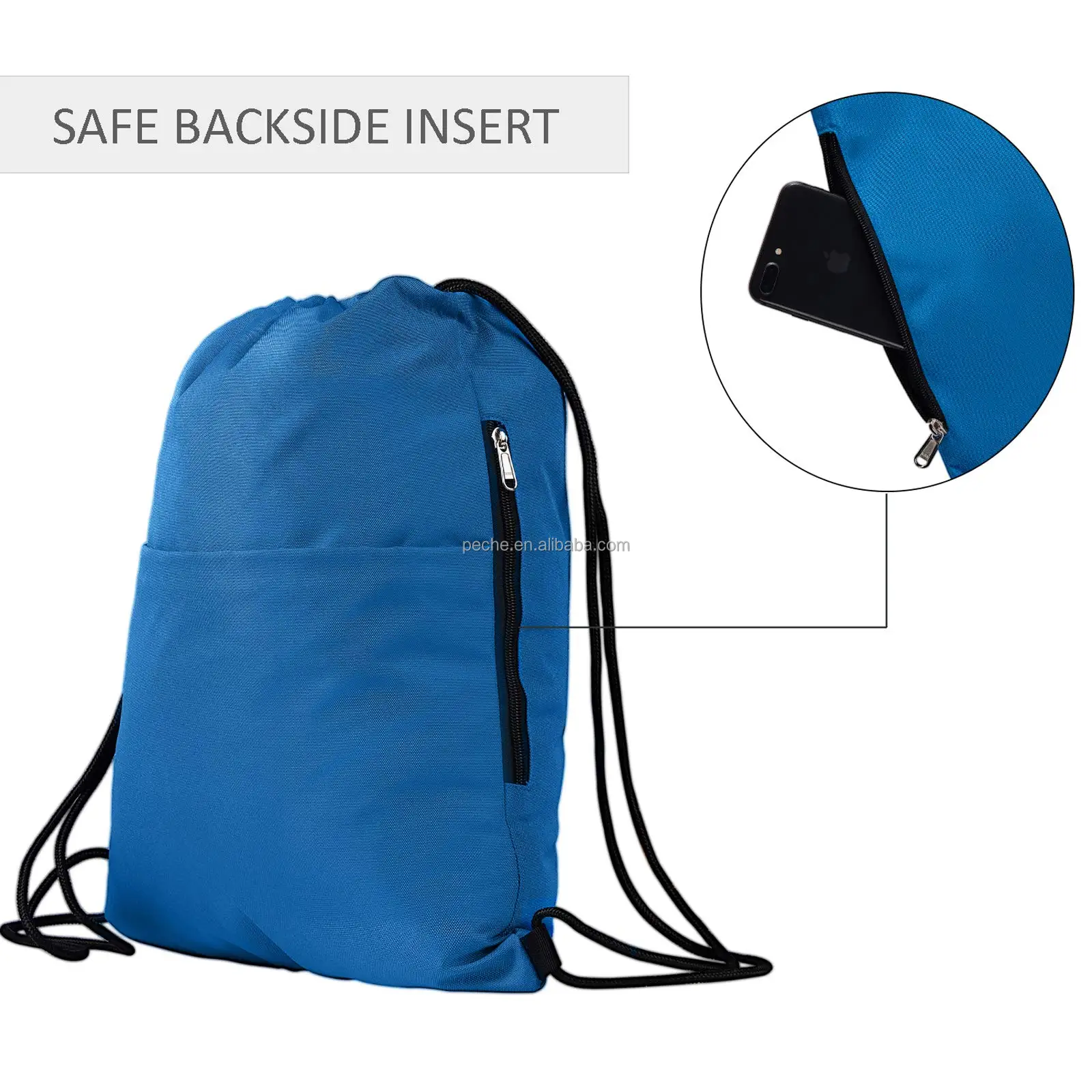 Custom 600d Polyester Drawstring Backpack With Pocket For Women Foldable Back Pack Ultralight