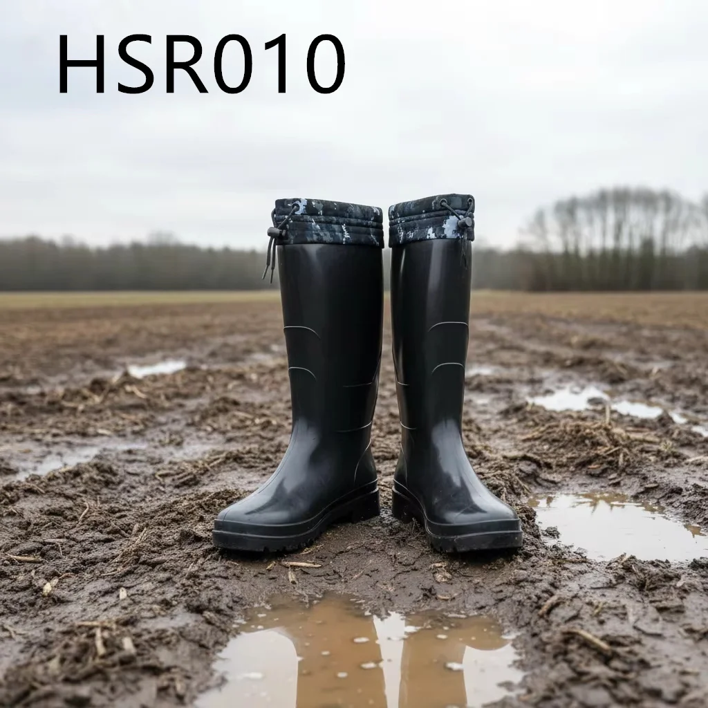 ZYF,Wet Muddy Farm One-shot Molding Shining/matte Black Rain Boots Camouflage Fast Rope Guard Design PVC Rubber Boots HSR010