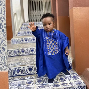 Traditionele korte halsband voor peuters van 1 tot 6 jaar, prinsessenjurk, Dashiki, kinderjurk, Ankara, mouwen, Afrikaanse babystijl, outfits, jurken voor meisjes, leggings met meisjes, H7-blauw, 5-6 Jaren