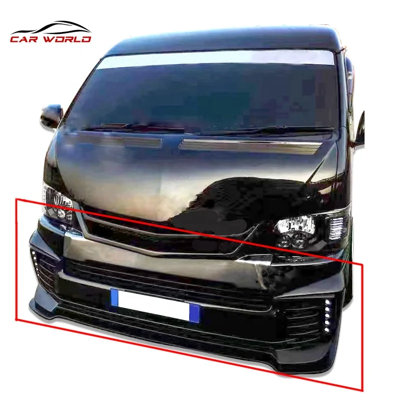 Car Front Face Kit Lip with Led Light Rear Diffuser Lip Side Skirts for Toyota Hiace 200 Series 2014-2018 Auto Body Kit Parts