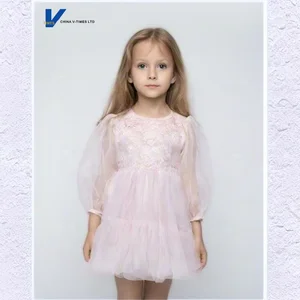 Blush Pink Delicate Lace-Tulle Dress for Girls Enchanted Fairy Tale Style Puffy Tulle