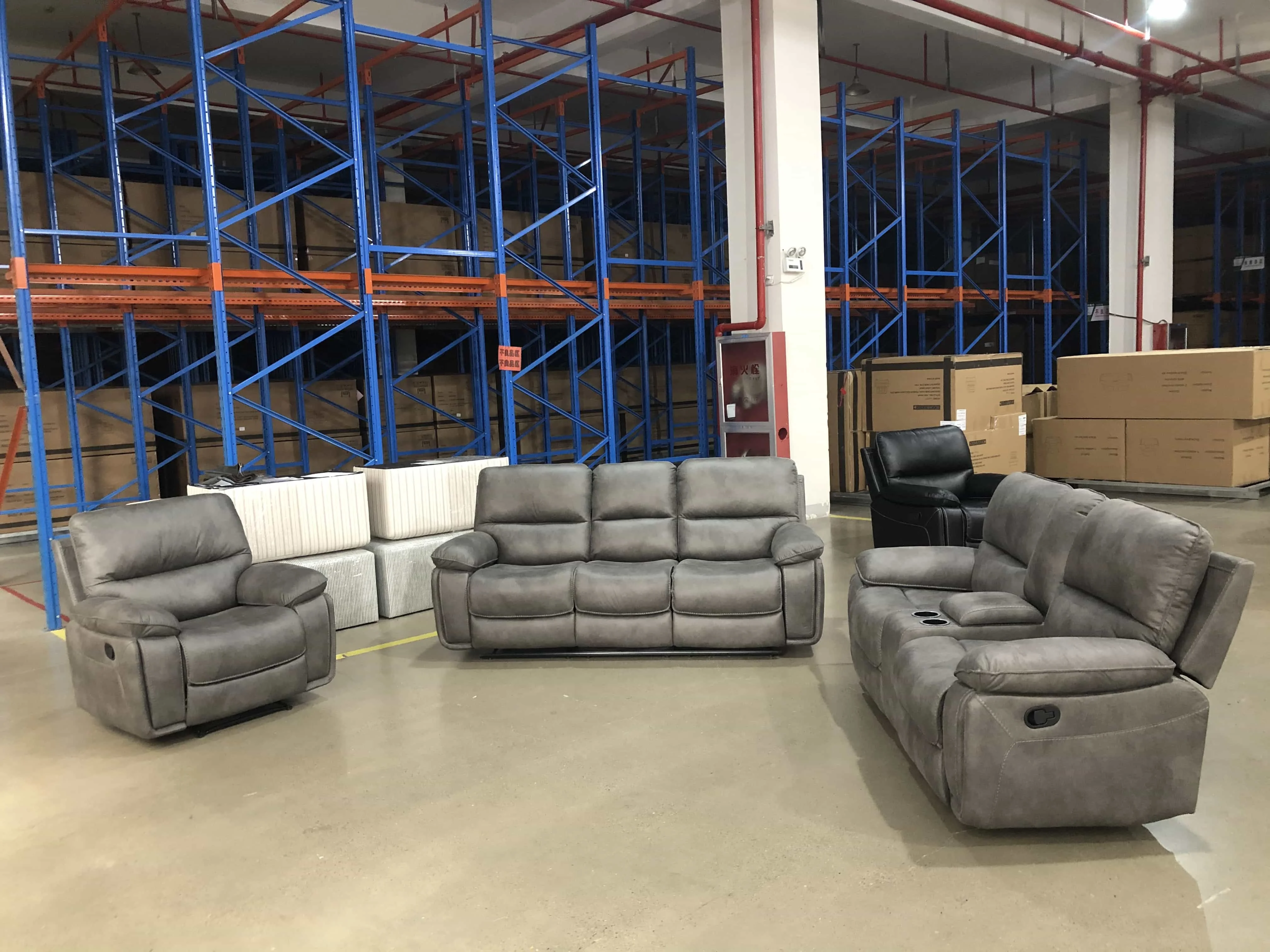 European Style Recliners Leather Air Recliner Sofa Set Manual Motion