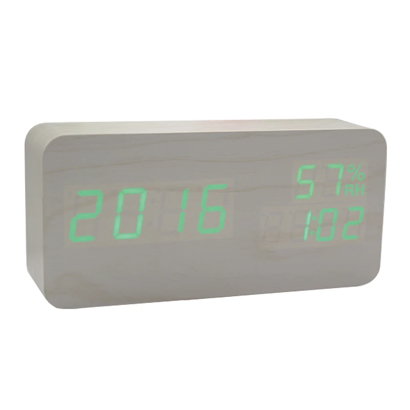 Top Sales Table Date Alarm Clock Wooden Alarm Clock Led Temperature Wooden Led Clock